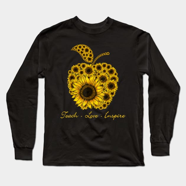 Teach Love Inspire Sunflowers Apple Teacher Long Sleeve T-Shirt by Vicenta Aryl
